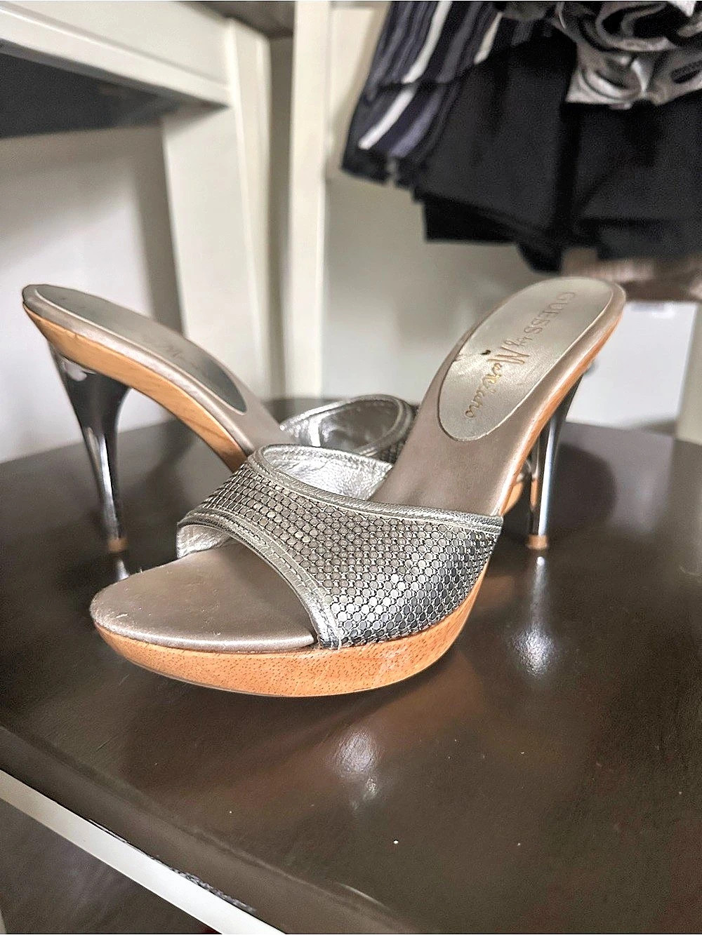 Marciano Metallic Platform Heels in Gray
